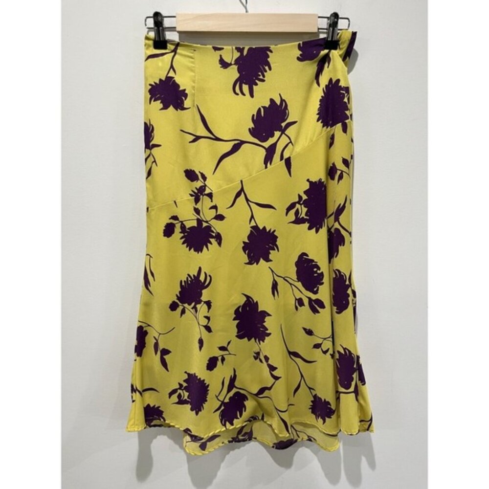 Sabie Womens Floral Maxi Skirt XS‎ Yellow Purple Midi Summer Office Cottage